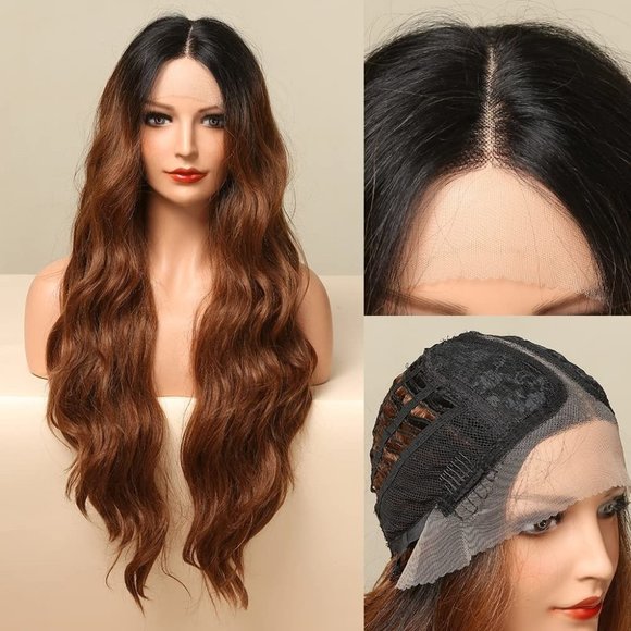 Auburn Brown with Dark Roots Lace Front Wig - Picture 2 of 4